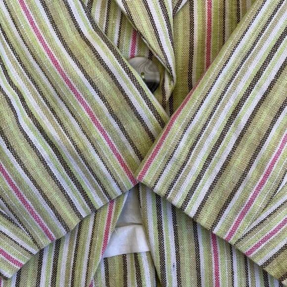Gibson Y2K Striped Linen Blend Single Breasted Blazer Cropped 3/4 Sleeve Spring - Picture 12 of 16